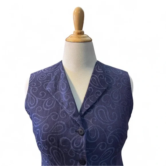 Vintage Escada Linen Dress Sz 40 Sleeveless Blue Button Front Midi Career - Picture 5 of 6